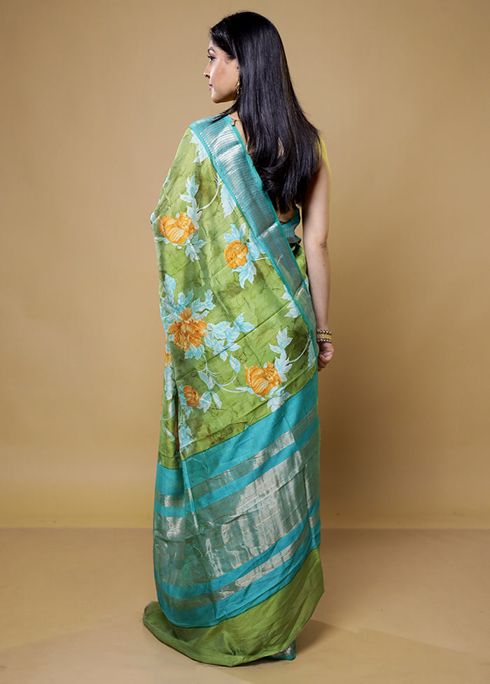 Green Tussar Silk Saree With Blouse Piece