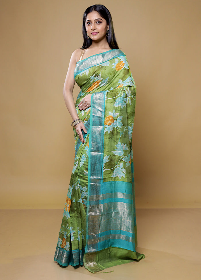 Green Tussar Silk Saree With Blouse Piece