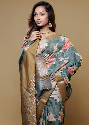 Green Tussar Silk Saree With Blouse Piece