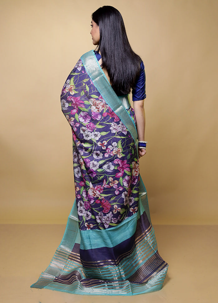 Purple Tussar Silk Saree With Blouse Piece