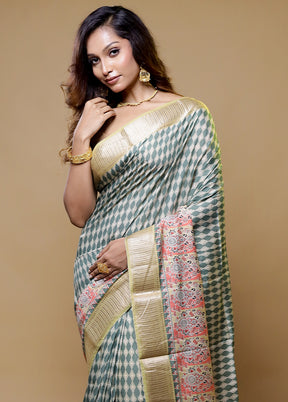 Green Tussar Silk Saree With Blouse Piece