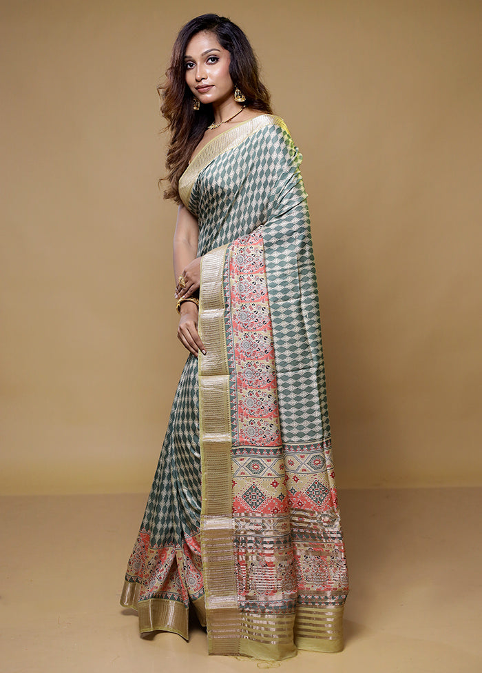 Green Tussar Silk Saree With Blouse Piece