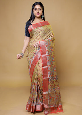 Cream Tussar Silk Saree With Blouse Piece