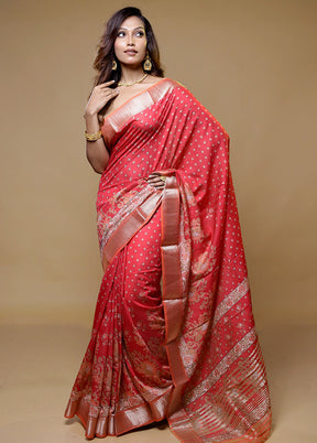 Pink Tussar Silk Saree With Blouse Piece