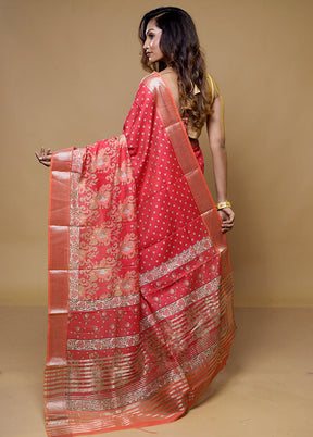 Pink Tussar Silk Saree With Blouse Piece