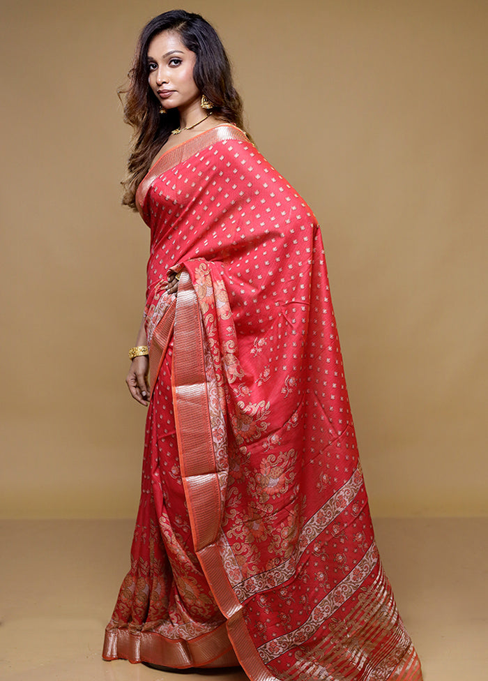 Pink Tussar Silk Saree With Blouse Piece