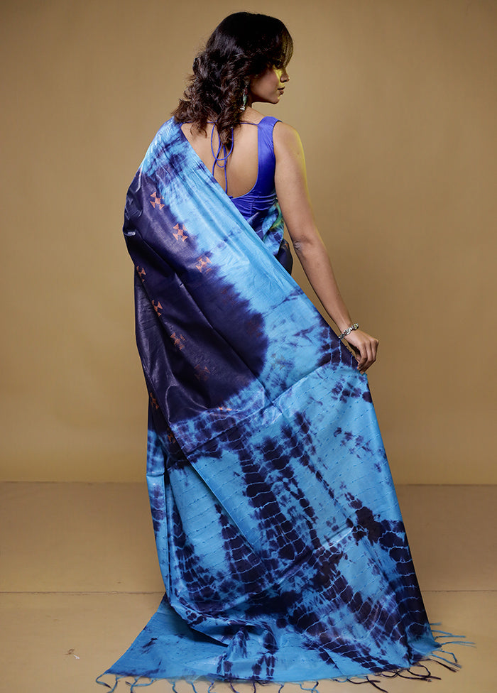 Blue Tussar Silk Saree With Blouse Piece