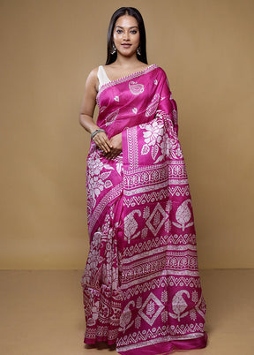 Pink Printed Pure Silk Saree Without Blouse Piece