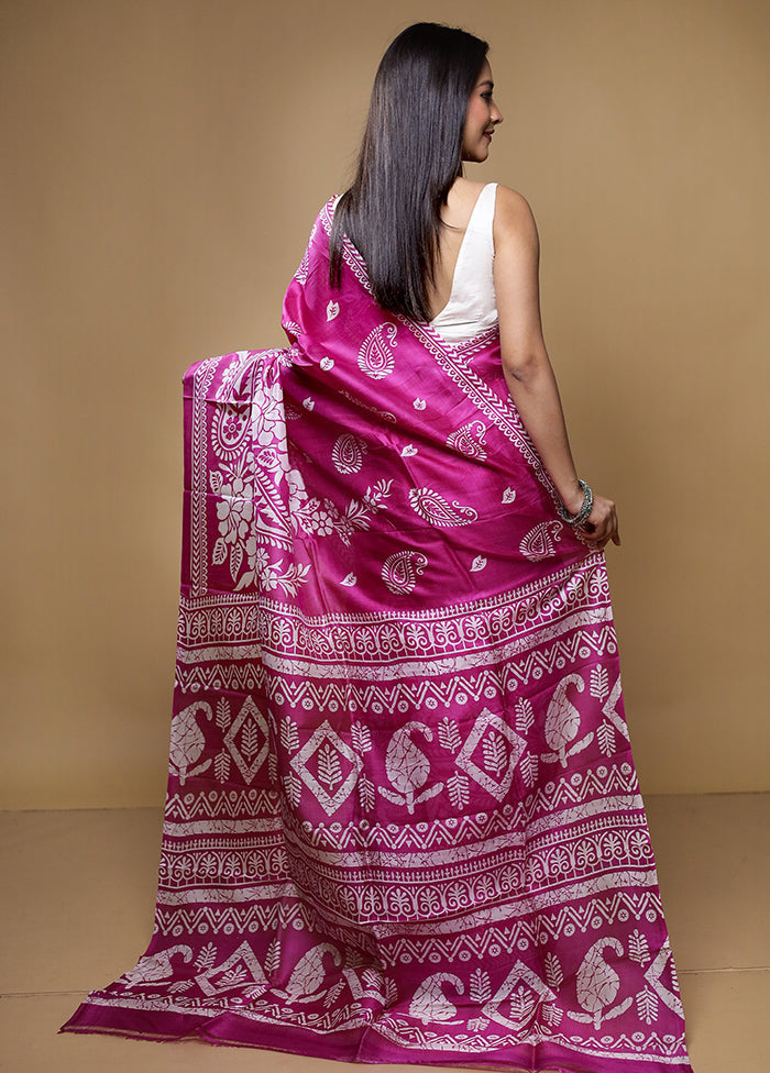 Pink Printed Pure Silk Saree Without Blouse Piece