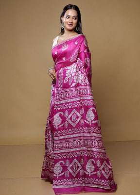 Pink Printed Pure Silk Saree Without Blouse Piece