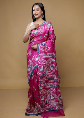 Purple Printed Pure Silk Saree Without Blouse Piece