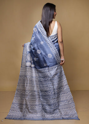 Grey Printed Pure Silk Saree Without Blouse Piece