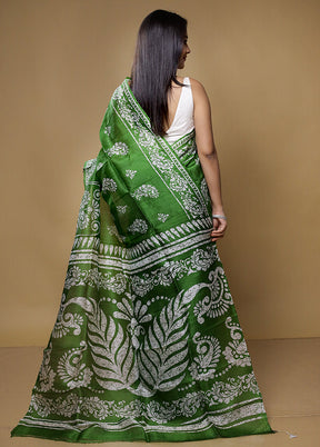 Green Printed Pure Silk Saree Without Blouse Piece