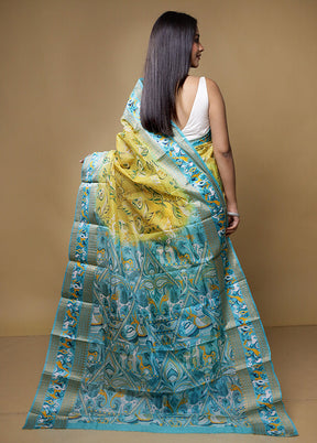 Yellow Printed Pure Silk Saree Without Blouse Piece