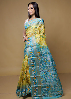 Yellow Printed Pure Silk Saree Without Blouse Piece