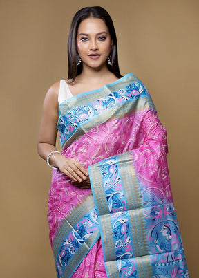 Pink Printed Pure Silk Saree Without Blouse Piece