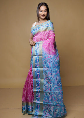 Pink Printed Pure Silk Saree Without Blouse Piece