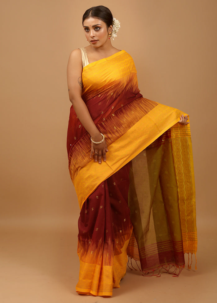 Maroon Cotton Saree With Blouse Piece