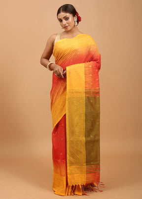 Red Khadi Cotton Saree With Blouse Piece