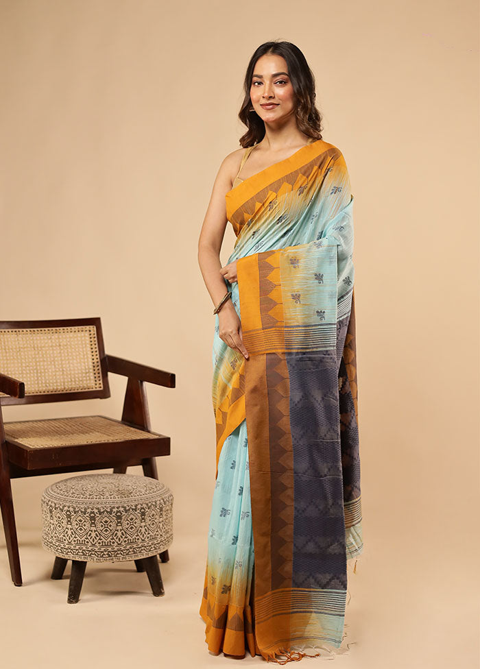 Green Khadi Cotton Saree With Blouse Piece