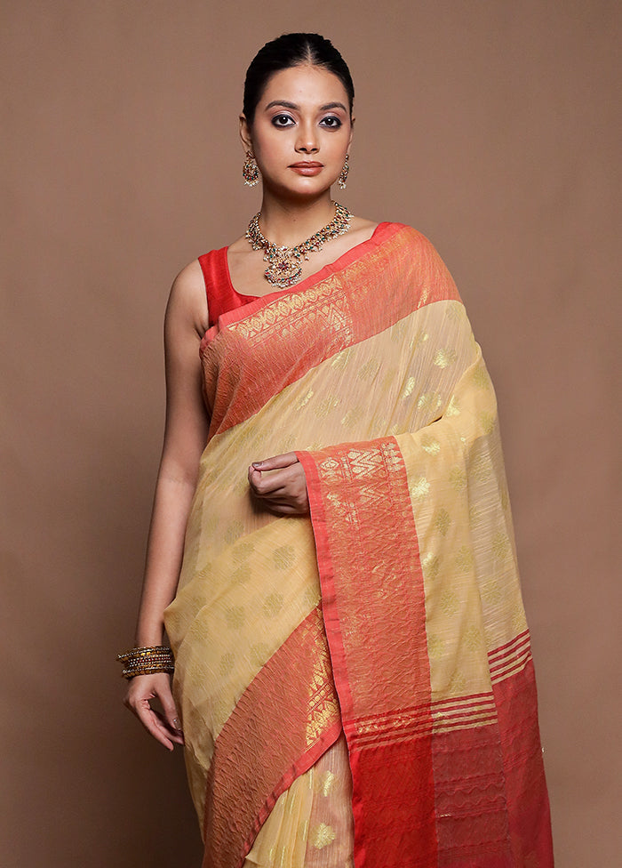 Yellow Cotton Saree With Blouse Piece