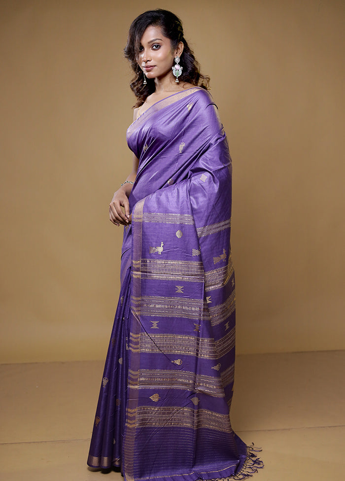 Blue Handloom Tussar Pure Silk Saree With Blouse Piece