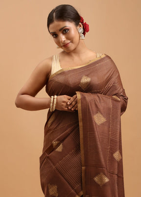 Maroon Handloom Tussar Pure Silk Saree With Blouse Piece