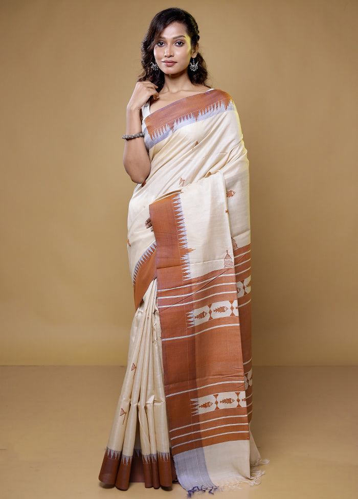 Multicolor Handloom Tussar Pure Silk Saree With Blouse Piece