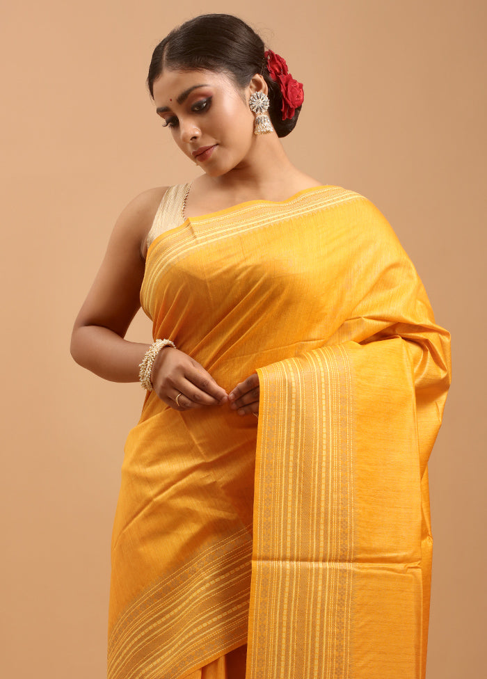 Yellow Tussar Silk Saree With Blouse Piece