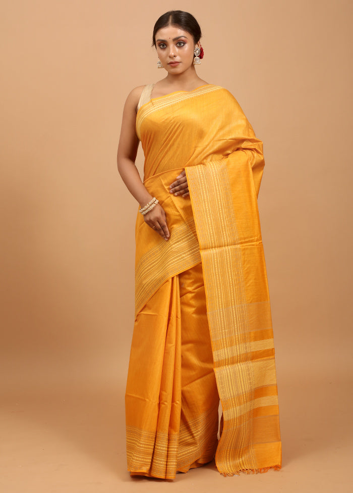 Yellow Tussar Silk Saree With Blouse Piece