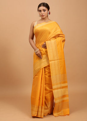 Yellow Tussar Silk Saree With Blouse Piece