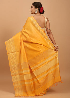 Yellow Tussar Silk Saree With Blouse Piece