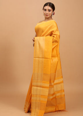 Yellow Tussar Silk Saree With Blouse Piece