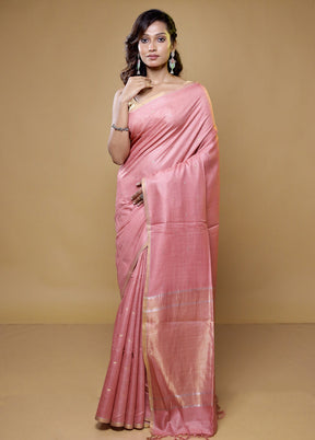 Peach Tussar Silk Saree With Blouse Piece