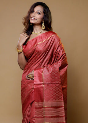 Red Tussar Silk Saree With Blouse Piece