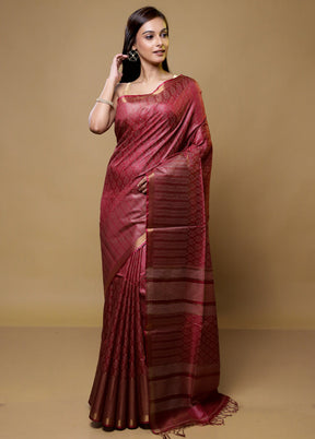 Pink Tussar Silk Saree With Blouse Piece