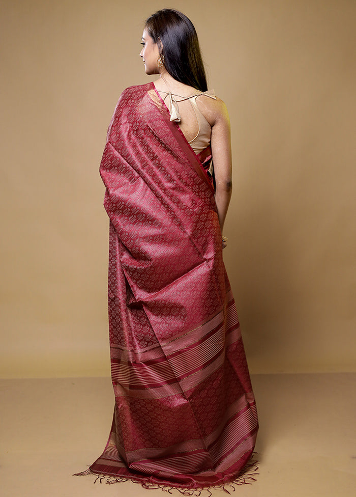 Pink Tussar Silk Saree With Blouse Piece