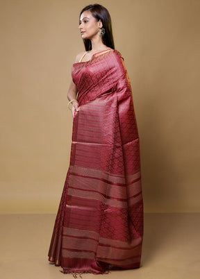 Pink Tussar Silk Saree With Blouse Piece