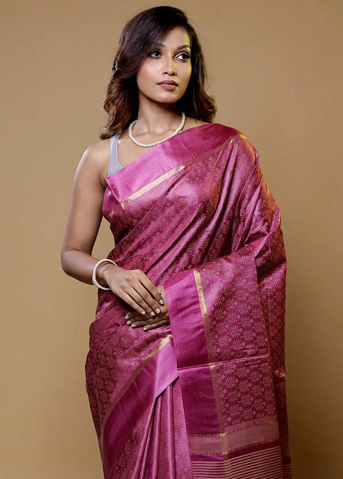 Pink Tussar Silk Saree With Blouse Piece