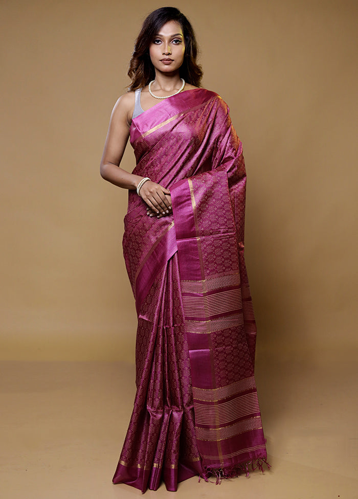 Pink Tussar Silk Saree With Blouse Piece