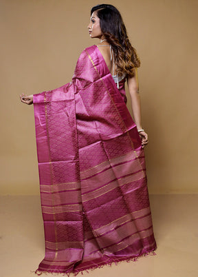 Pink Tussar Silk Saree With Blouse Piece