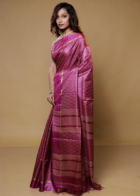 Pink Tussar Silk Saree With Blouse Piece