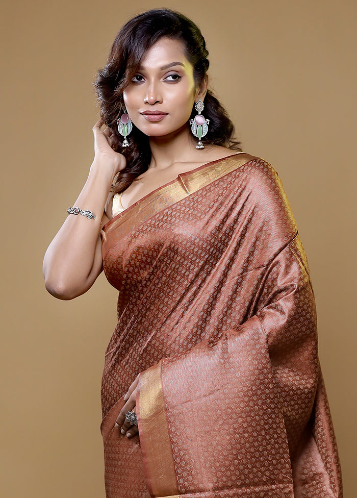 Rust Tussar Silk Saree With Blouse Piece