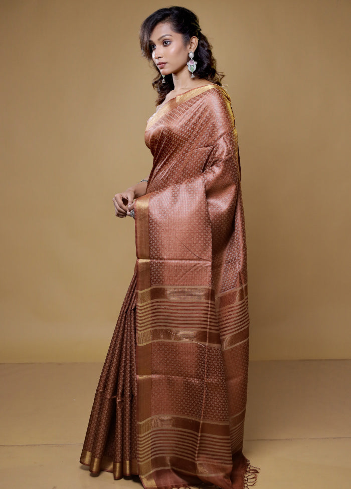 Rust Tussar Silk Saree With Blouse Piece