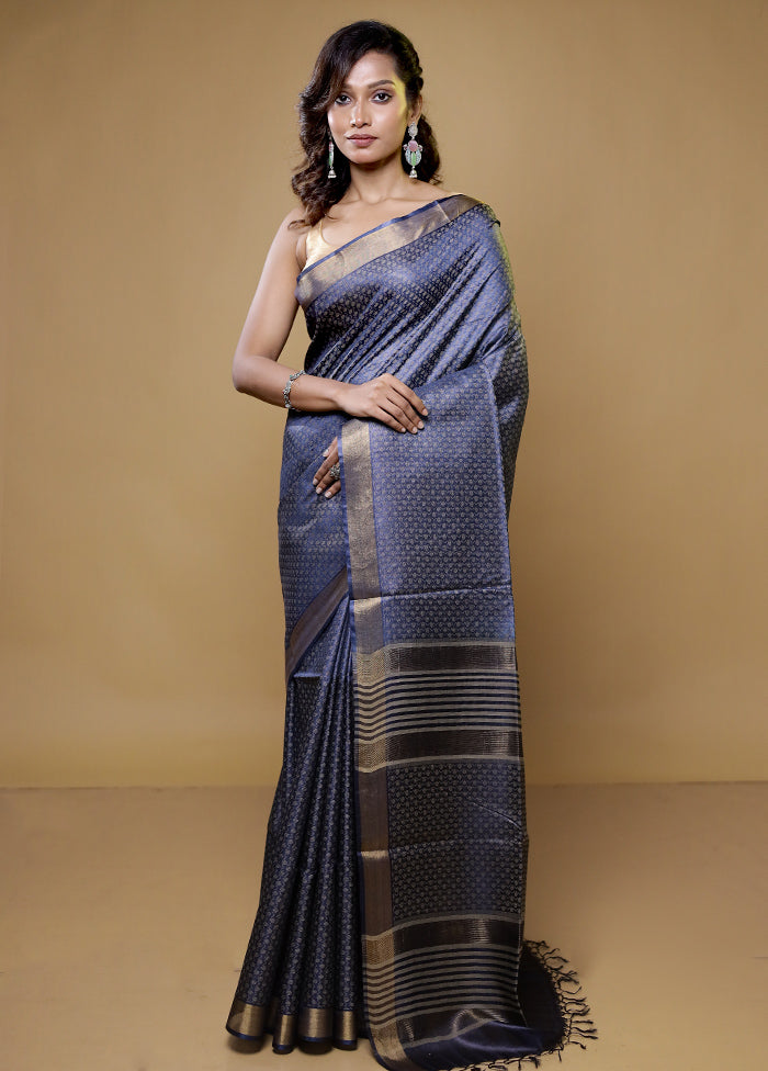 Black Tussar Silk Saree With Blouse Piece