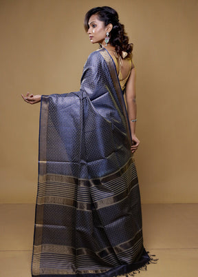 Black Tussar Silk Saree With Blouse Piece