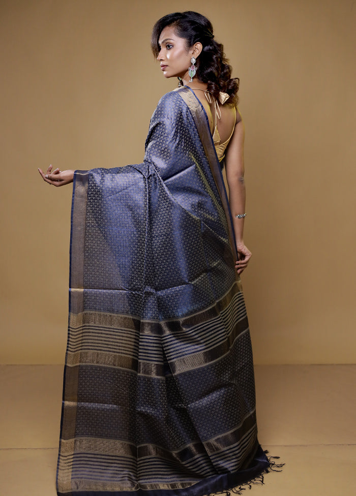 Black Tussar Silk Saree With Blouse Piece