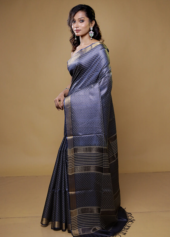 Black Tussar Silk Saree With Blouse Piece