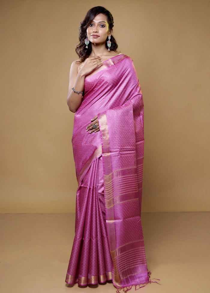 Pink Tussar Silk Saree With Blouse Piece