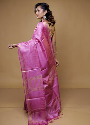 Pink Tussar Silk Saree With Blouse Piece